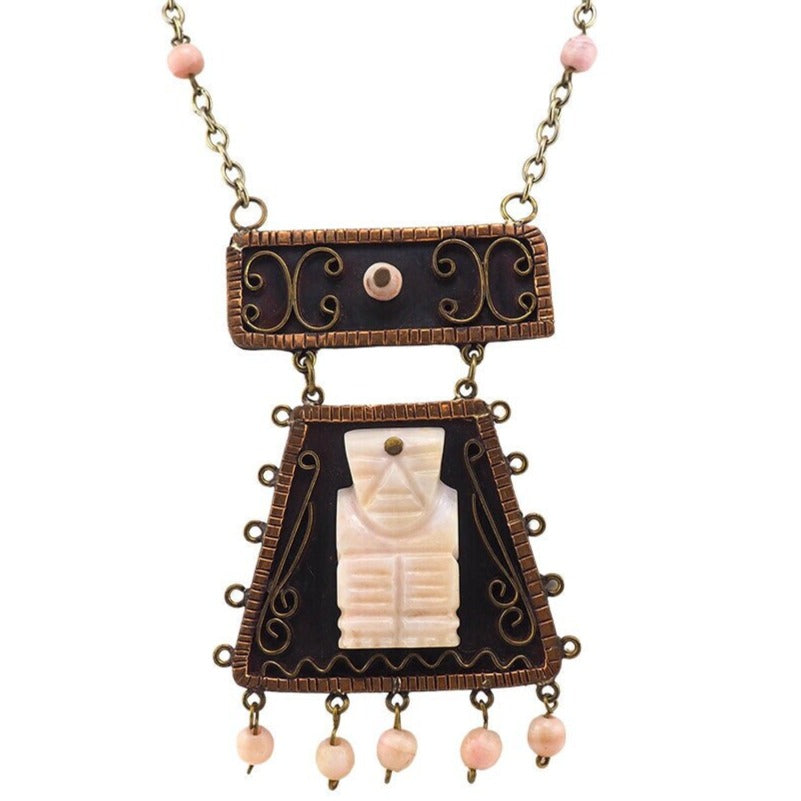 Vintage Mexican Casa Luna Carved Stone Necklace