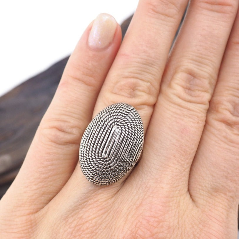Vintage Mexican Ring, Modernist Ring, Sterling Silver Ring, Oval Ring, Twisted Rope Design, Solid Silver, Mexican Silver, 925 Ring