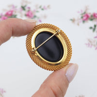 Vintage Brooch, Cameo Brooch, Glass Cameo, Oval Brooch, Vintage Cameo, Gold Tone Brooch, Vintage Pin, Black Brooch, Black Cameo