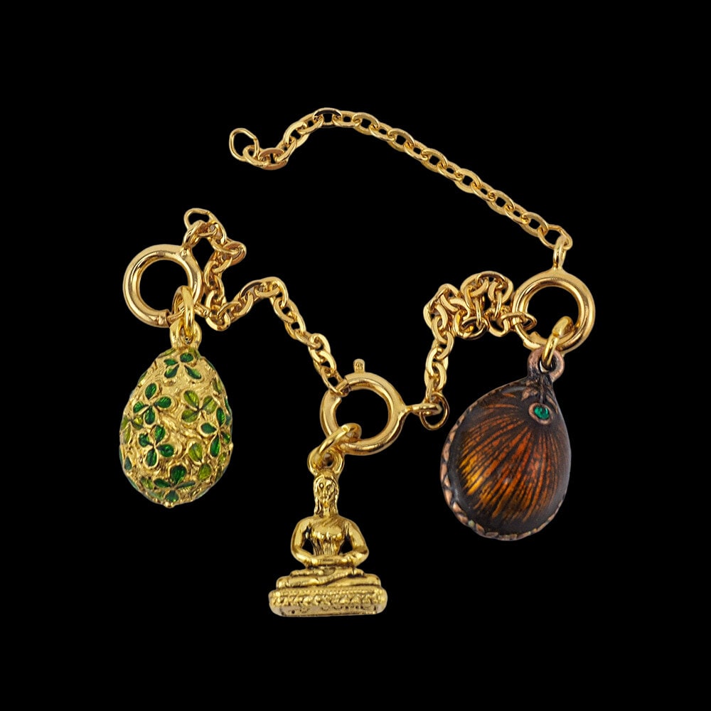 Joan Rivers Charms, Joan Rivers Egg, Charm Extension, Set of 3, Faberge Egg, Egg Necklace, Four Leaf Clover, Hindu Goddess, Enamel Egg