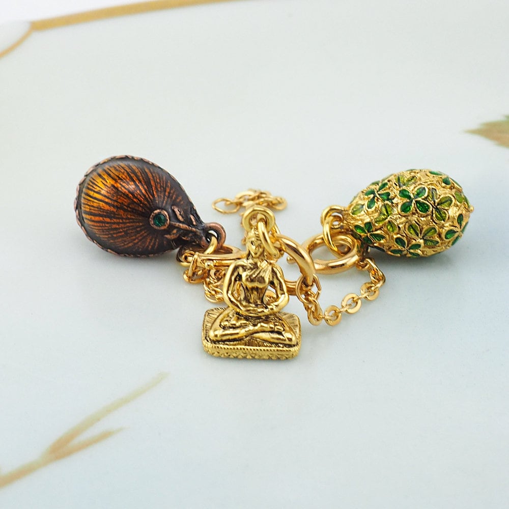 Joan Rivers Charms, Joan Rivers Egg, Charm Extension, Set of 3, Faberge Egg, Egg Necklace, Four Leaf Clover, Hindu Goddess, Enamel Egg