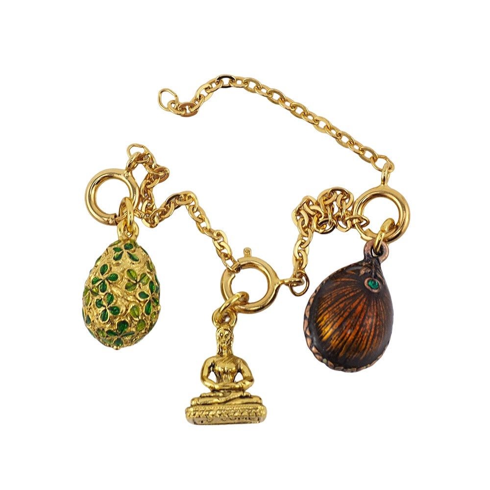 Joan Rivers Charms, Joan Rivers Egg, Charm Extension, Set of 3, Faberge Egg, Egg Necklace, Four Leaf Clover, Hindu Goddess, Enamel Egg