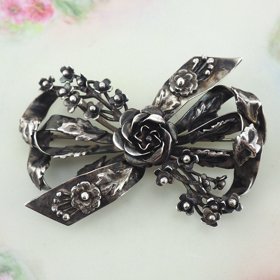 Hobe Brooch, Bow Brooch, Flower Brooch, 1940s Brooch, Hobe Sterling Brooch, Large Brooch, Vintage Brooch, Statement Brooch, 925 Brooch