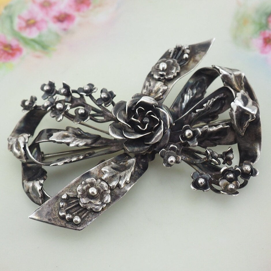 Hobe Brooch, Bow Brooch, Flower Brooch, 1940s Brooch, Hobe Sterling Brooch, Large Brooch, Vintage Brooch, Statement Brooch, 925 Brooch