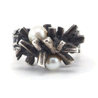Brutalist Ring, Modernist Ring, Silver Pearl Ring, Mid Century Modern Ring, Opus Ring, MCM Ring, Brutalist Jewelry, Sputnik Ring