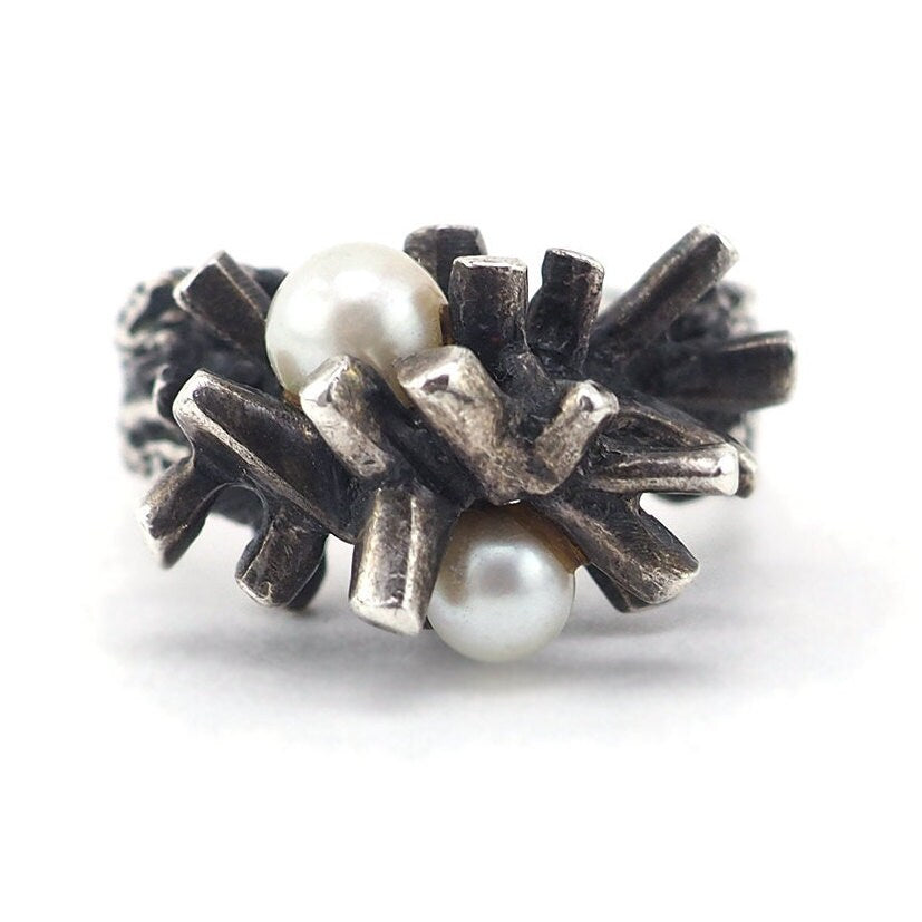 Brutalist Ring, Modernist Ring, Silver Pearl Ring, Mid Century Modern Ring, Opus Ring, MCM Ring, Brutalist Jewelry, Sputnik Ring