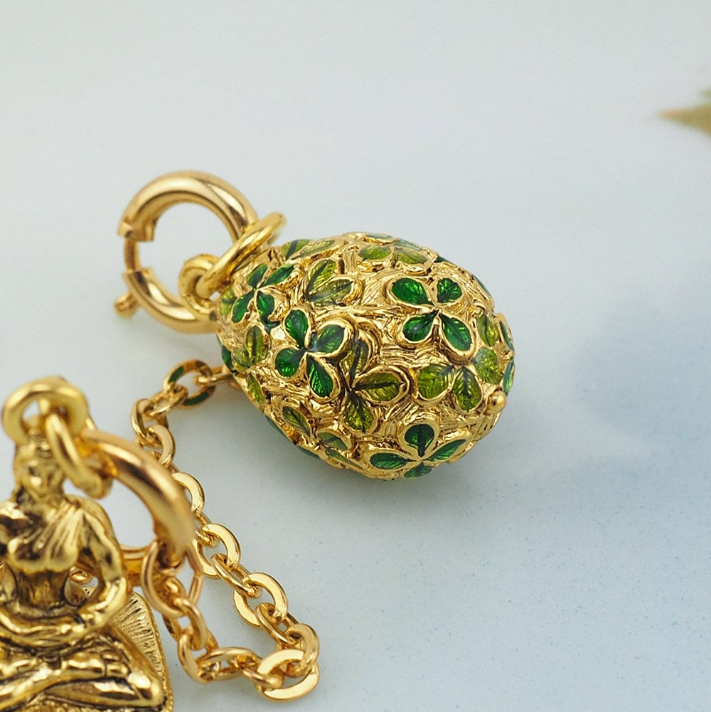 Joan Rivers Charms, Joan Rivers Egg, Charm Extension, Set of 3, Faberge Egg, Egg Necklace, Four Leaf Clover, Hindu Goddess, Enamel Egg