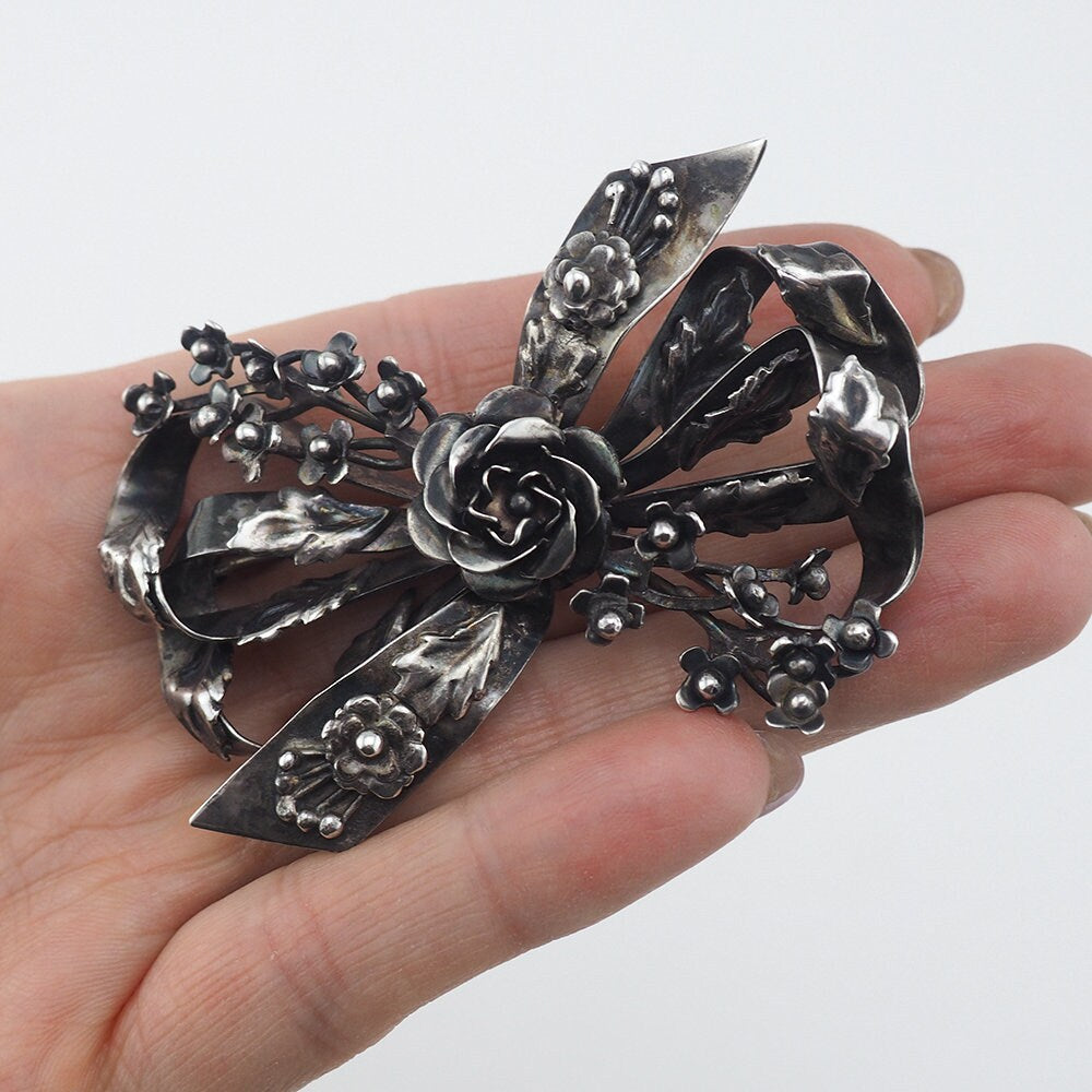 Hobe Brooch, Bow Brooch, Flower Brooch, 1940s Brooch, Hobe Sterling Brooch, Large Brooch, Vintage Brooch, Statement Brooch, 925 Brooch