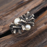 Brutalist Ring, Modernist Ring, Silver Pearl Ring, Mid Century Modern Ring, Opus Ring, MCM Ring, Brutalist Jewelry, Sputnik Ring