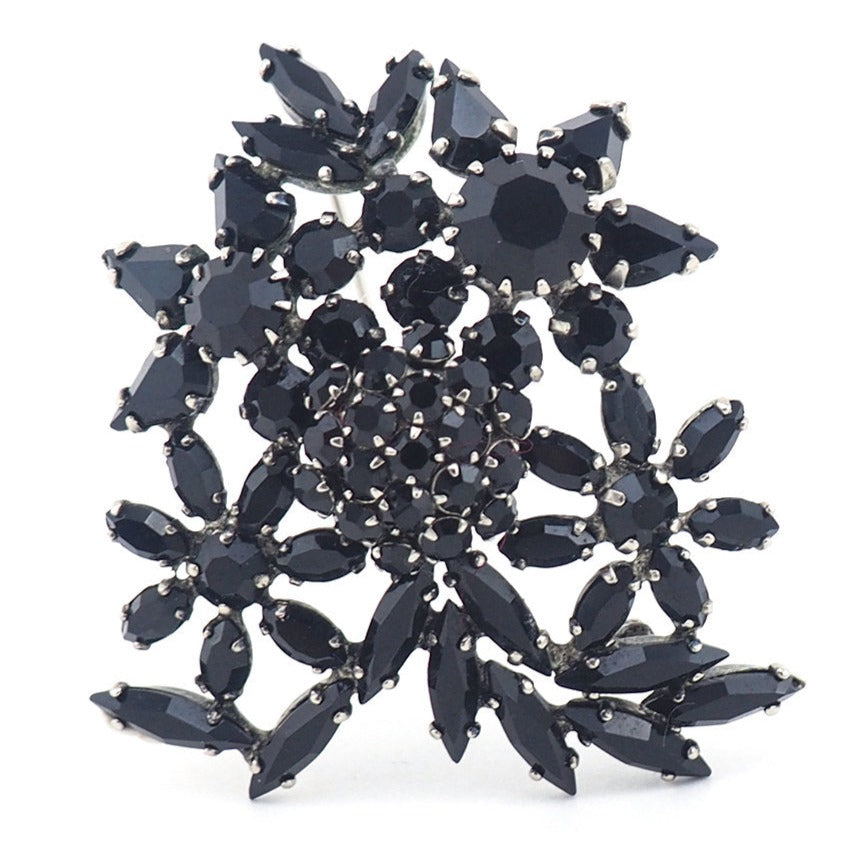 Sherman Brooch, Vintage Rhinestone Brooch, Jet Black Brooch, Japanned Brooch, Gustave Sherman, Sherman Jewelry, Crystal Brooch, Vintage Pin