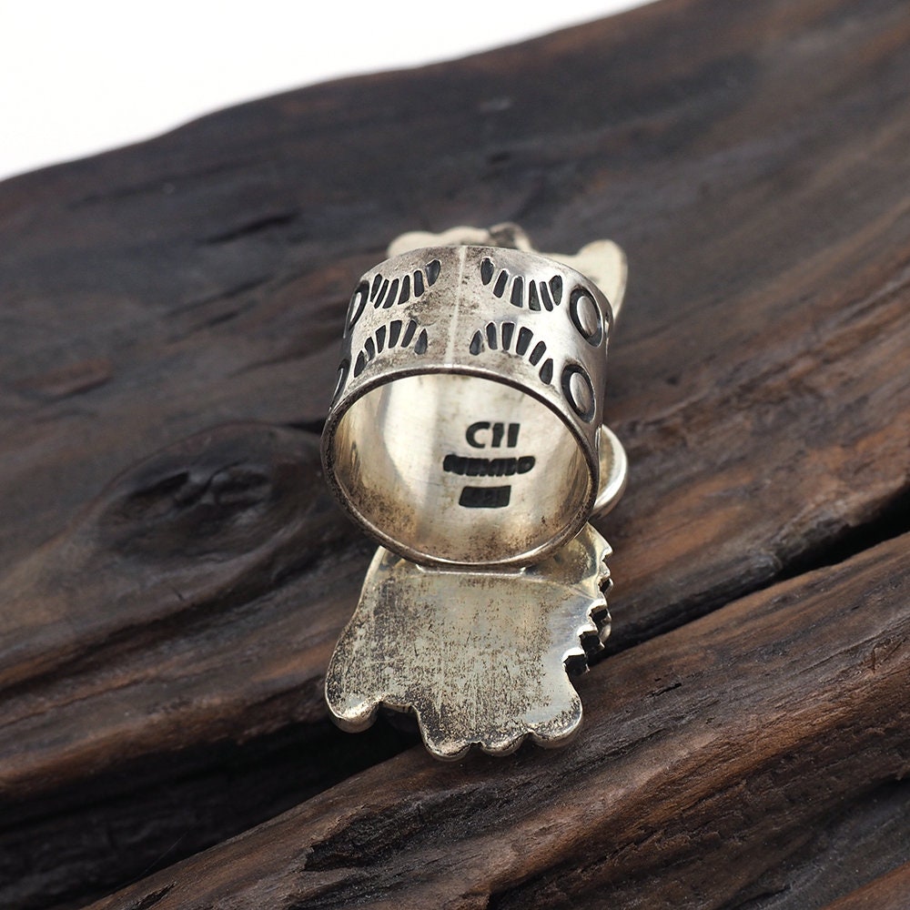 Southwestern Ring, Mexican Silver Ring, Statement Ring, Sterling Silver Ring, Size 5, Flower Ring, Onyx and Turquoise, Mexican Silver, 925