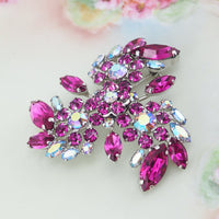 Sherman Pinwheel Brooch, Vintage Rhinestone Brooch, Aurora Borealis Brooch, Fuchsia Brooch, Gustave Sherman, Sherman Jewelry, Crystal Brooch