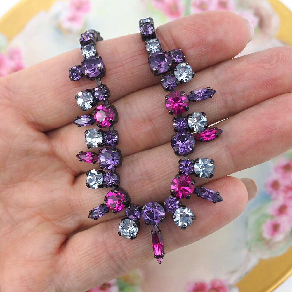 Vintage Sherman Jewelry Set, Fuchsia, Purple, Alexandrite, Vintage Rhinestone Jewelry, Gustave Sherman, Necklace Earring Set, Bridal Jewelry