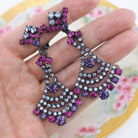 Vintage Sherman Jewelry Set, Fuchsia, Purple, Alexandrite, Vintage Rhinestone Jewelry, Gustave Sherman, Necklace Earring Set, Bridal Jewelry