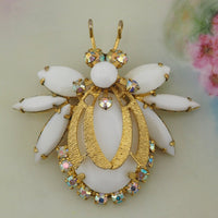 Juliana Brooch, Bug Brooch, Vintage Brooch, Milk Glass Brooch, Rhinestone Brooch, Insect Brooch, Vintage Juliana Jewelry, DeLizza Elster