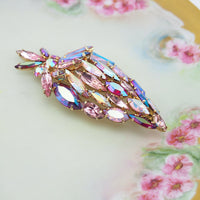 Pink Rhinestone Brooch, Brooch, Vintage Brooch, Leaf Brooch, Fruit Brooch, Aurora Borealis Brooch, Rhinestone Leaf, Crystal Brooch, 1960s