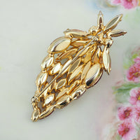 Pink Rhinestone Brooch, Brooch, Vintage Brooch, Leaf Brooch, Fruit Brooch, Aurora Borealis Brooch, Rhinestone Leaf, Crystal Brooch, 1960s