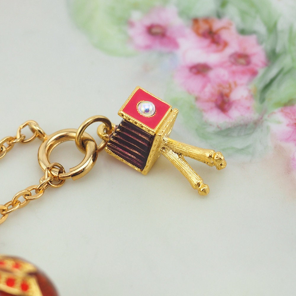 Joan Rivers Charms, Joan Rivers Egg, Charm Extension, Set of 3, Faberge Egg, Egg Necklace, Enamel Egg Charm, Vintage Camera Charm