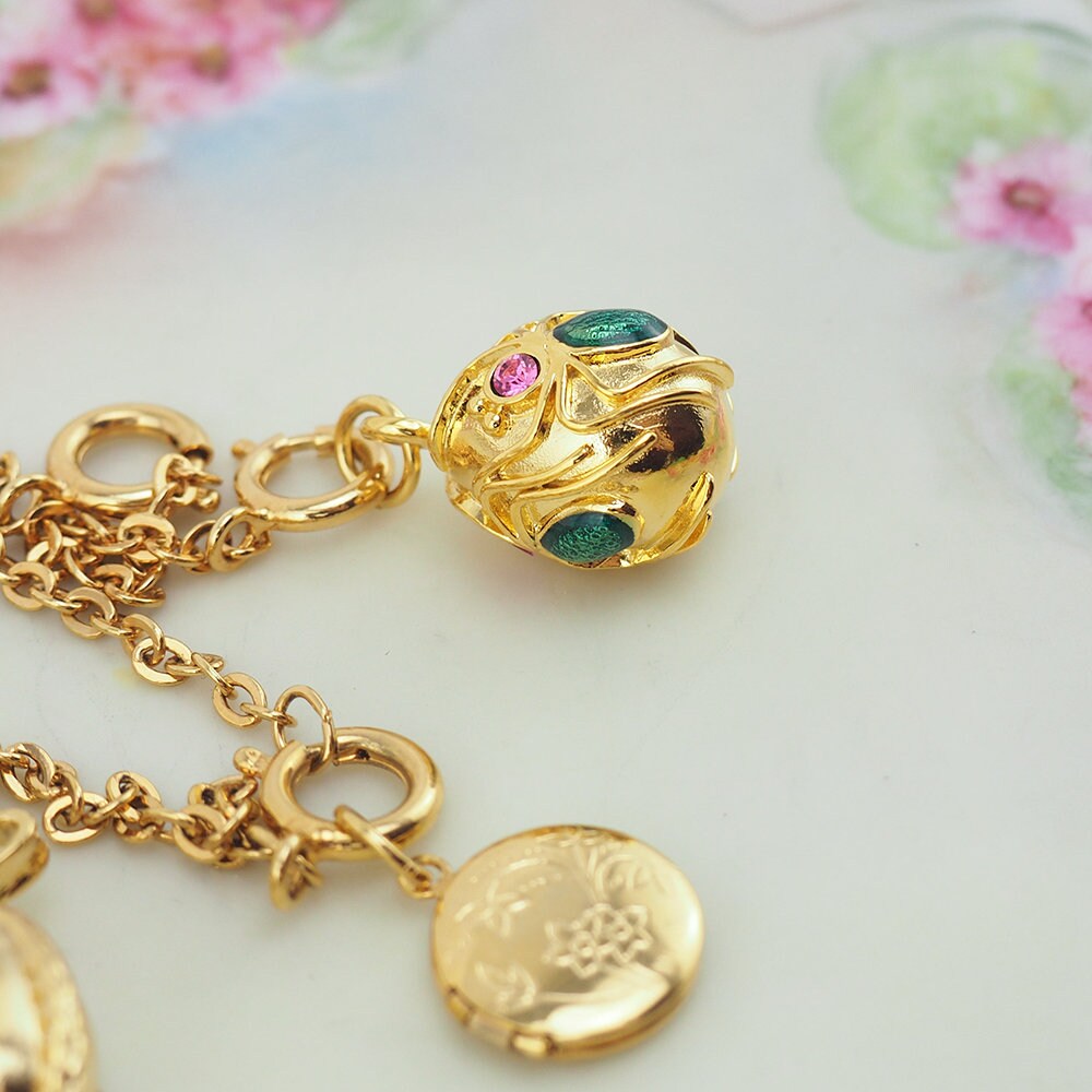 Joan Rivers Charms, Joan Rivers Egg, Charm Extension, Set of 3, Faberge Egg, Egg Necklace, Gold-Tone Charms, Locket Charm, Egg Charms