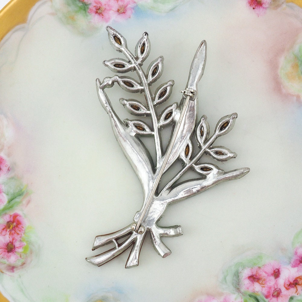 1930s Brooch, Christmas Brooch, Enamel Brooch, Large Brooch, Vintage Brooch, Floral Brooch, Pot Metal Brooch, 1930s Jewelry, Big Brooch