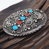 Native Silver Buckle, Artist Signed, Eagle Buckle, Turquoise Buckle, Coral Belt Buckle, Sterling Silver Buckle, Large Silver Buckle, 925