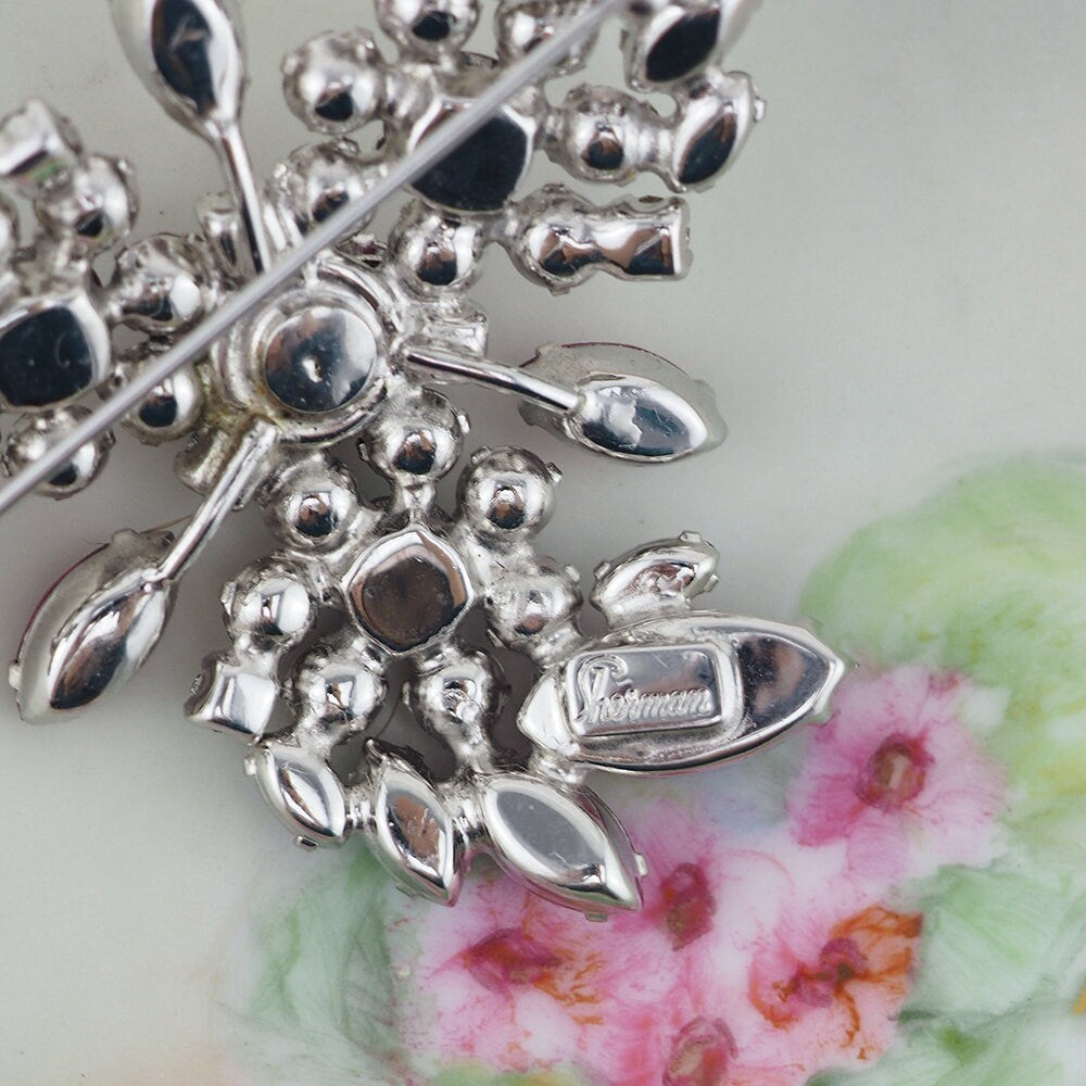 Sherman Pinwheel Brooch, Vintage Rhinestone Brooch, Aurora Borealis Brooch, Fuchsia Brooch, Gustave Sherman, Sherman Jewelry, Crystal Brooch
