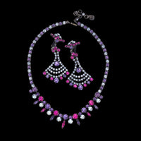 Vintage Sherman Jewelry Set, Fuchsia, Purple, Alexandrite, Vintage Rhinestone Jewelry, Gustave Sherman, Necklace Earring Set, Bridal Jewelry