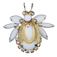 Juliana Brooch, Bug Brooch, Vintage Brooch, Milk Glass Brooch, Rhinestone Brooch, Insect Brooch, Vintage Juliana Jewelry, DeLizza Elster