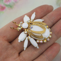 Juliana Brooch, Bug Brooch, Vintage Brooch, Milk Glass Brooch, Rhinestone Brooch, Insect Brooch, Vintage Juliana Jewelry, DeLizza Elster