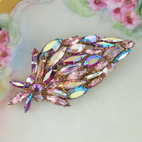 Pink Rhinestone Brooch, Brooch, Vintage Brooch, Leaf Brooch, Fruit Brooch, Aurora Borealis Brooch, Rhinestone Leaf, Crystal Brooch, 1960s