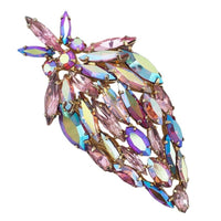 Pink Rhinestone Brooch, Brooch, Vintage Brooch, Leaf Brooch, Fruit Brooch, Aurora Borealis Brooch, Rhinestone Leaf, Crystal Brooch, 1960s