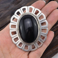 Large Pendant, Onyx Pendant, Silver Pendant, Pendant Brooch, Vintage Pendant, Mexican Pendant, Black Stone Pendant, Mexican Silver, 925