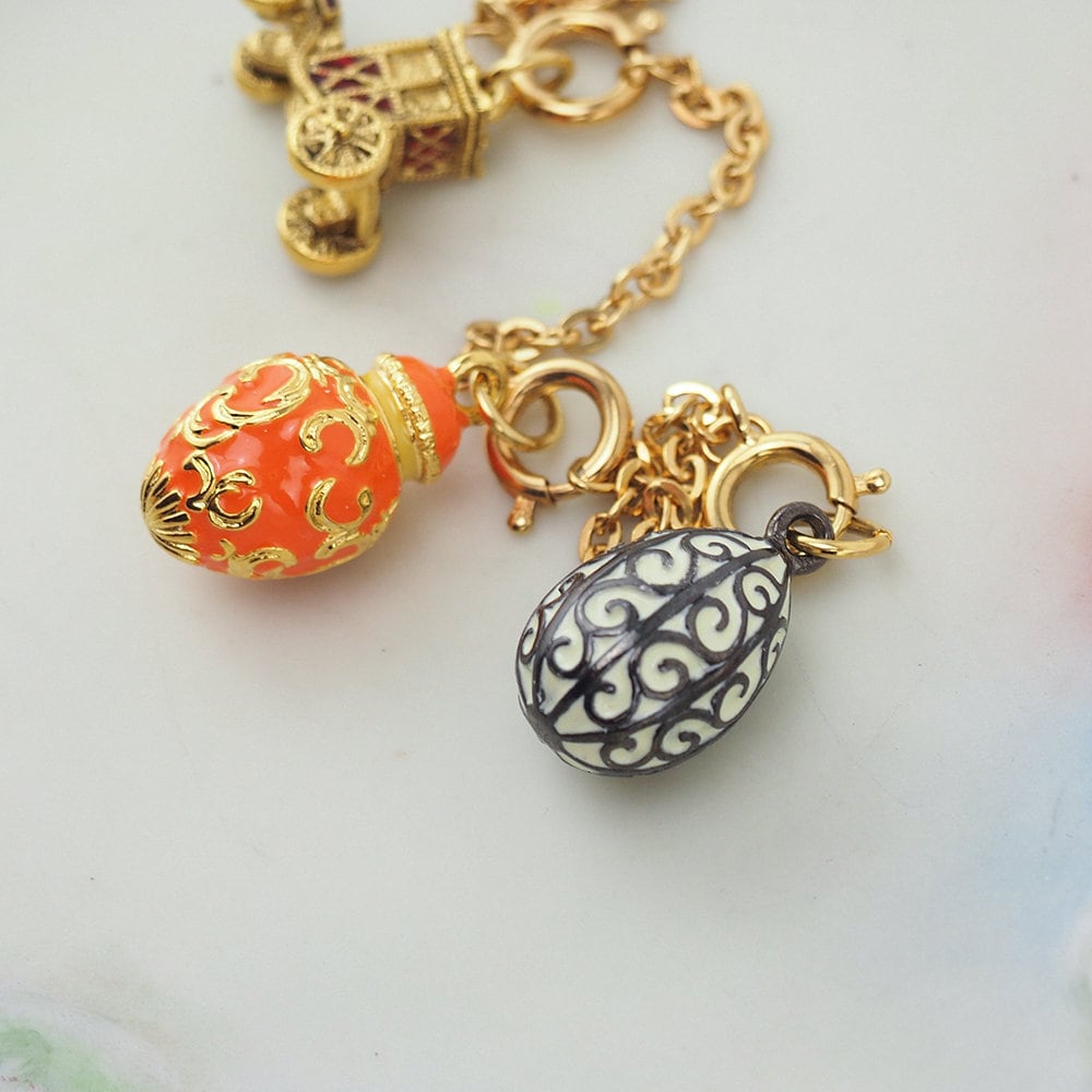 Joan Rivers Charms, Joan Rivers Egg, Charm Extension, Set of 3, Faberge Egg, Egg Necklace, Carriage Charm, Urn Charm, Enamel Egg Charm