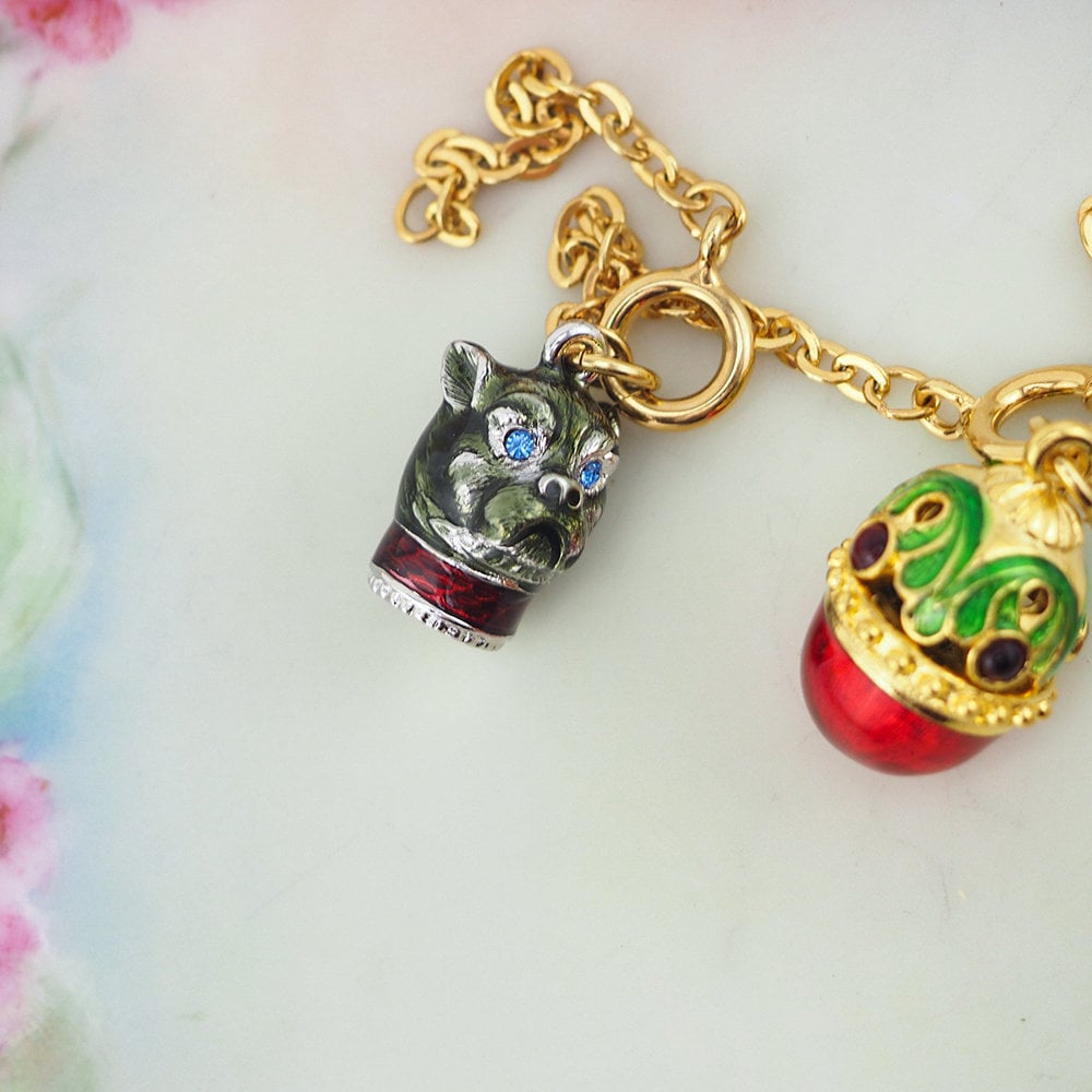 Joan Rivers Charms, Joan Rivers Egg, Charm Extension, Set of 3, Faberge Egg, Egg Necklace, Dog Charm, Fish Charm, Enamel Egg Charm