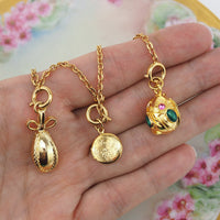 Joan Rivers Charms, Joan Rivers Egg, Charm Extension, Set of 3, Faberge Egg, Egg Necklace, Gold-Tone Charms, Locket Charm, Egg Charms