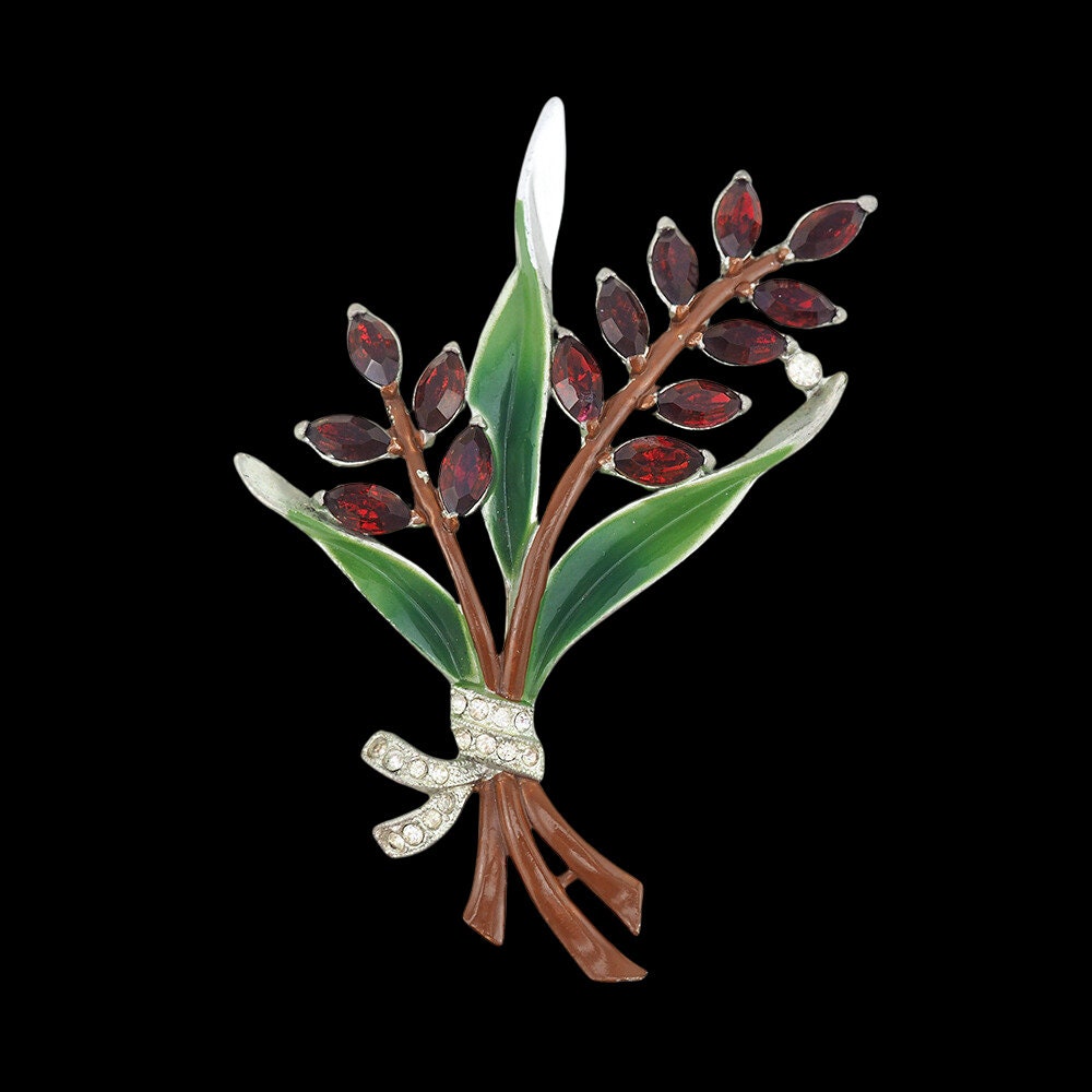 1930s Brooch, Christmas Brooch, Enamel Brooch, Large Brooch, Vintage Brooch, Floral Brooch, Pot Metal Brooch, 1930s Jewelry, Big Brooch