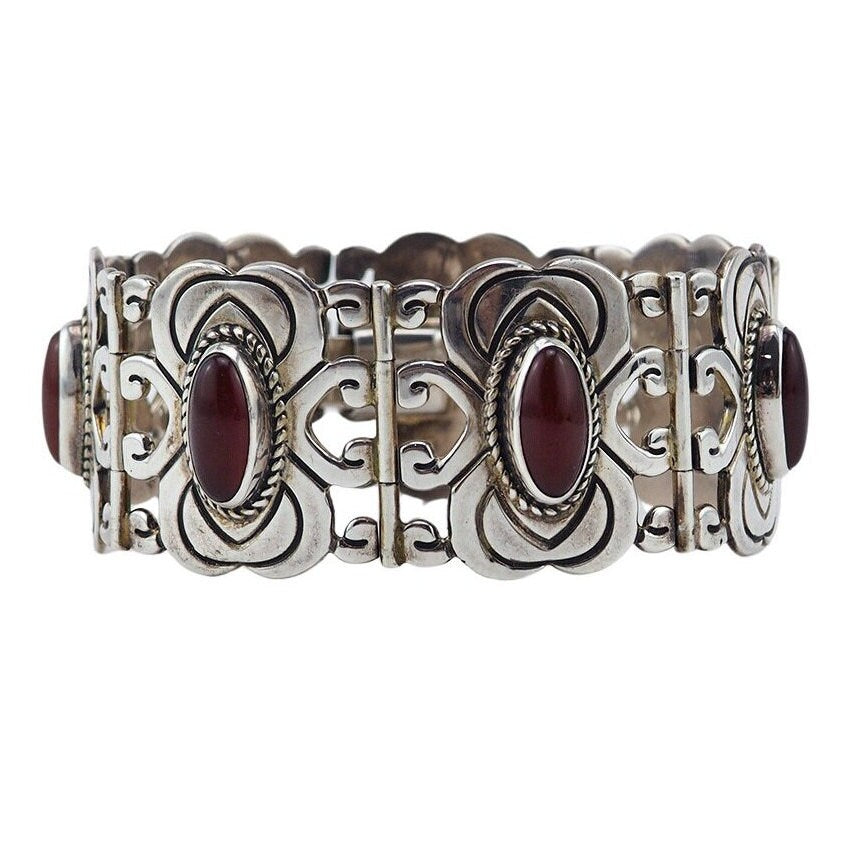 Mexican Silver and Carnelain Bracelet – Vintage Jewelry Girl