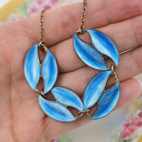 Modernist Necklace, Enamel Necklace, Brodrene Bjorklund, Leaf Necklace, Sterling Silver Necklace, Danish Silver Enamel, Blue Enamel Necklace