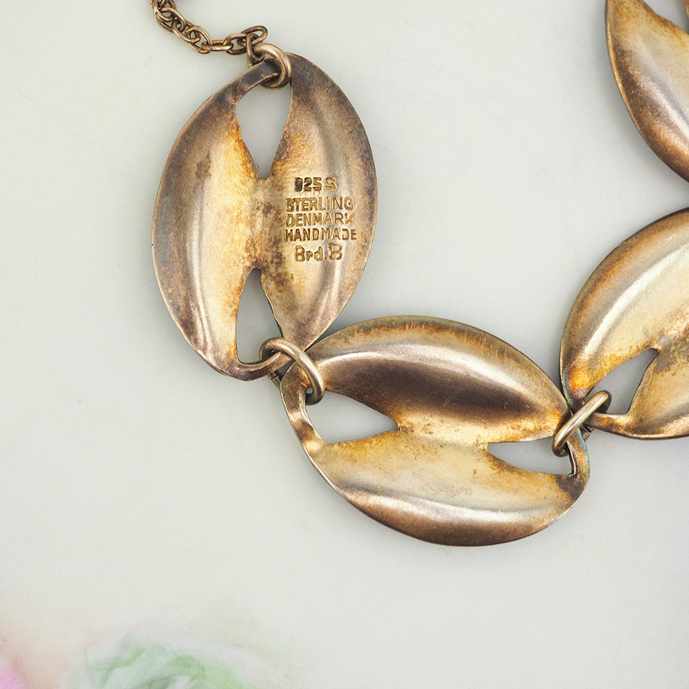 Modernist Necklace, Enamel Necklace, Brodrene Bjorklund, Leaf Necklace, Sterling Silver Necklace, Danish Silver Enamel, Blue Enamel Necklace