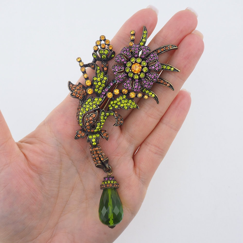 Heidi Daus Brooch, Rhinestone Flower Brooch, Wild Flowers, Multicolor Brooch, Rhinestone Brooch, Crystal Flower Brooch, Large Brooch