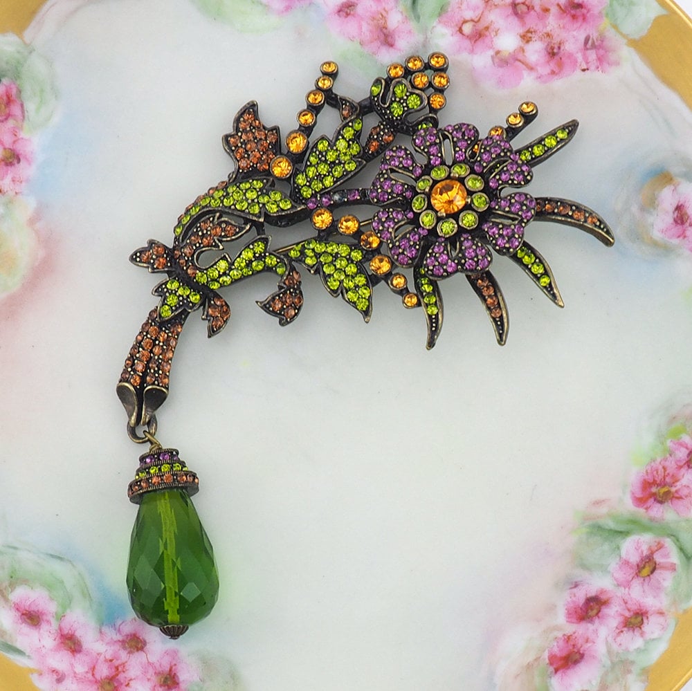 Heidi Daus Brooch, Rhinestone Flower Brooch, Wild Flowers, Multicolor Brooch, Rhinestone Brooch, Crystal Flower Brooch, Large Brooch