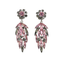 Sherman Brooch Earring Set, Sherman Pink Brooch, Flower Brooch, Vintage Sherman, Rhinestone Brooch Set, Crystal Brooch, Snowflake Brooch