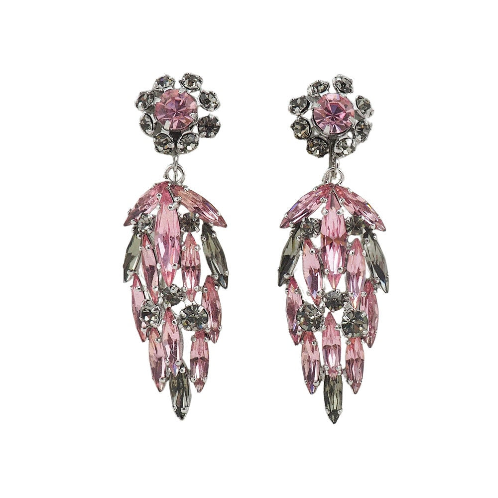 Sherman Brooch Earring Set, Sherman Pink Brooch, Flower Brooch, Vintage Sherman, Rhinestone Brooch Set, Crystal Brooch, Snowflake Brooch