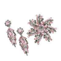 Sherman Brooch Earring Set, Sherman Pink Brooch, Flower Brooch, Vintage Sherman, Rhinestone Brooch Set, Crystal Brooch, Snowflake Brooch