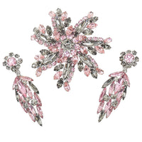 Sherman Brooch Earring Set, Sherman Pink Brooch, Flower Brooch, Vintage Sherman, Rhinestone Brooch Set, Crystal Brooch, Snowflake Brooch