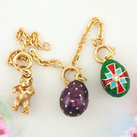 Joan Rivers Charms, Joan Rivers Egg, Charm Extension, Set of 3, Faberge Egg, Egg Necklace, Bear Charm, Charm Set, Enamel Egg Charm