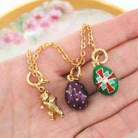 Joan Rivers Charms, Joan Rivers Egg, Charm Extension, Set of 3, Faberge Egg, Egg Necklace, Bear Charm, Charm Set, Enamel Egg Charm