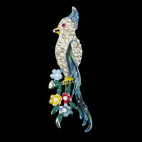 Vintage Bird Brooch, 1940s Brooch, Pot Metal Brooch, Enamel Brooch, Rhinestone Brooch, Vintage Brooch, Floral Brooch, 1940s Jewelry