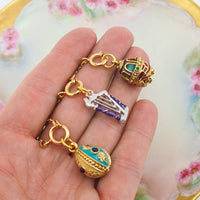 Joan Rivers Charms, Joan Rivers Egg, Charm Extension, Set of 3, Faberge Egg, Egg Necklace, Harp Charm, Charm Set, Enamel Egg Charm