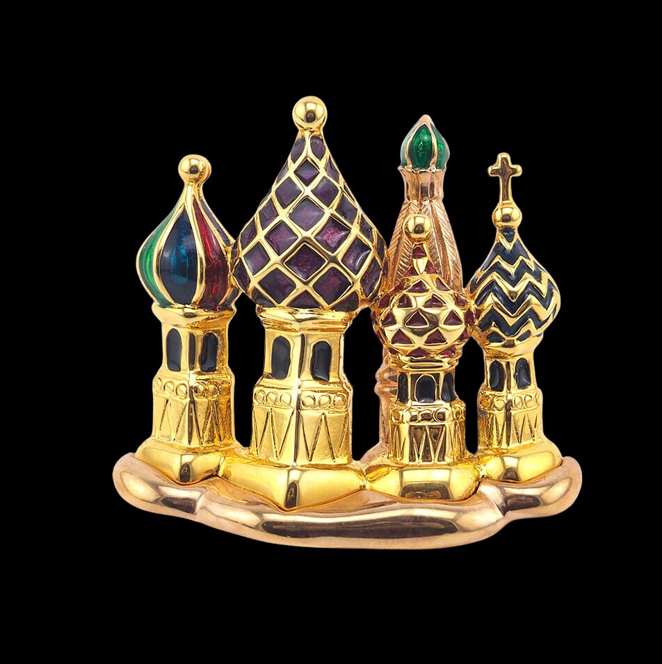 Joan Rivers Brooch, Cathedral Brooch, St. Basils Cathedral, Enamel Brooch, Designer Brooch, Joan Rivers Jewelry, Joan Rivers Pin